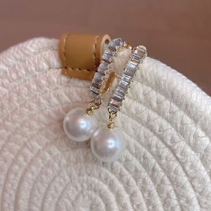 Faux pearl & rhinestone dangle drop earrings